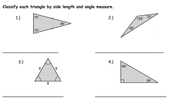 Classify each triangle by side length and angle measure.-example-1