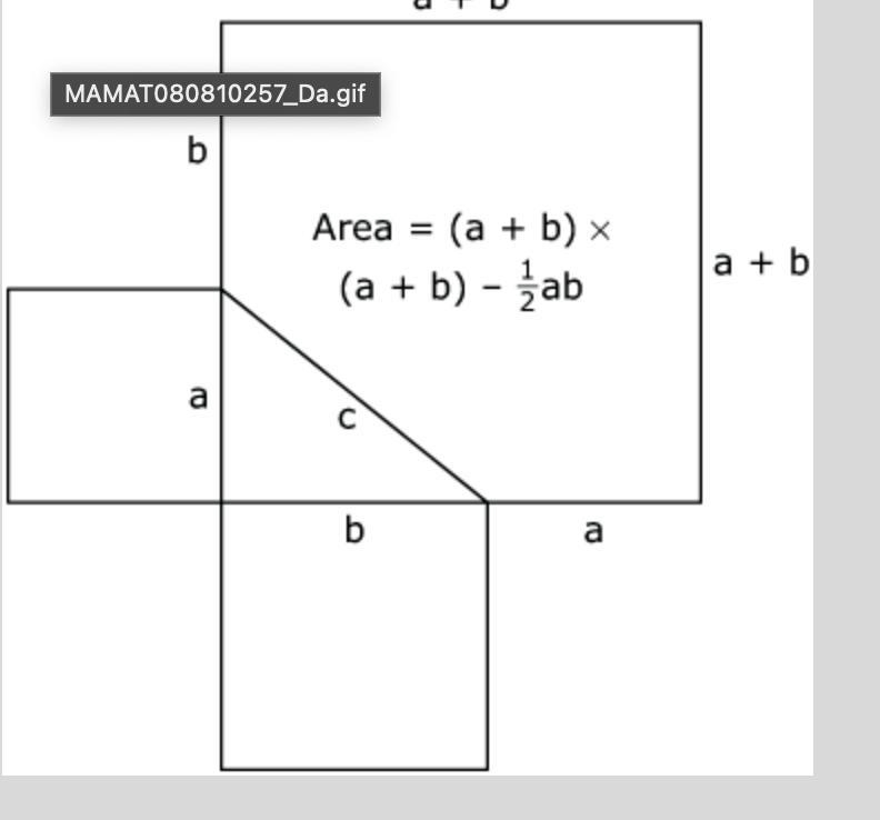 Janella is using this model of two squares and a right triangle to prove the Pythagorean-example-4