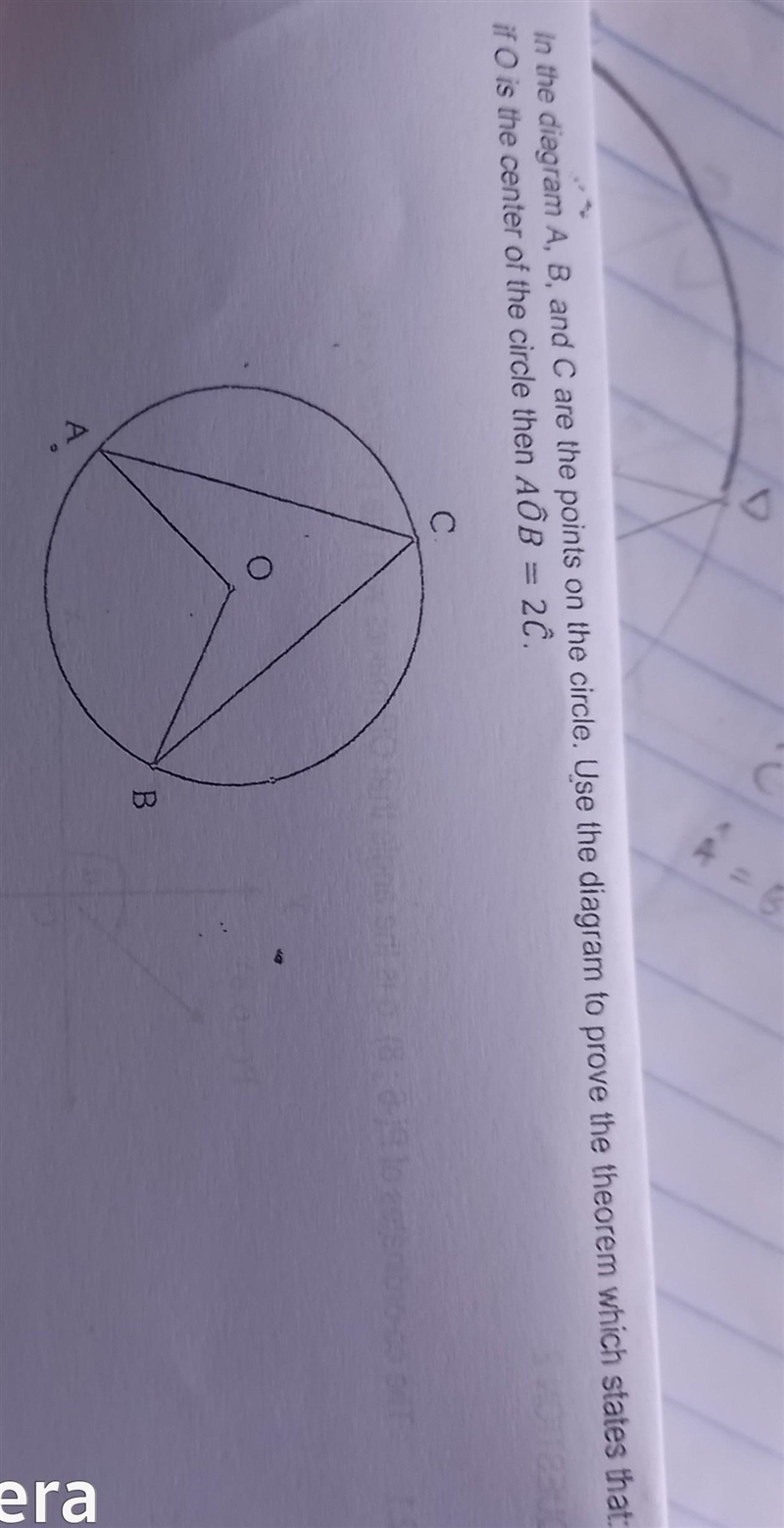 In the diagram A, B, and C are the points on the circle. Use the diagram to prove-example-1