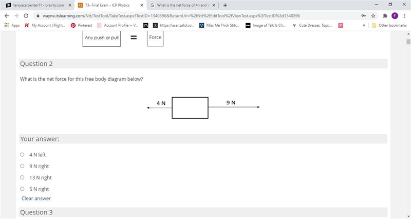 What is the net force for this free body diagram below?-example-1