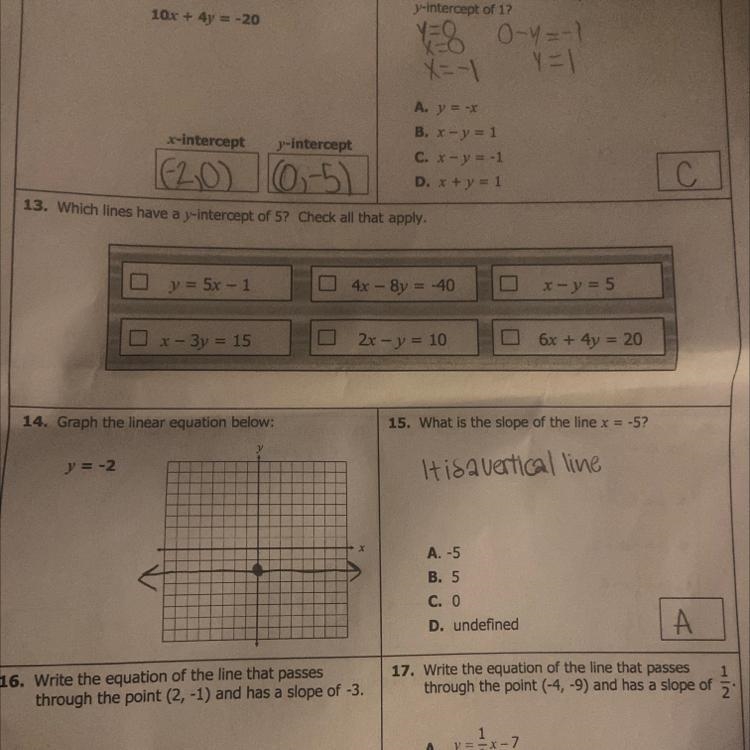 13. Which lines have a y-intercept of 5? Check all that apply .-example-1