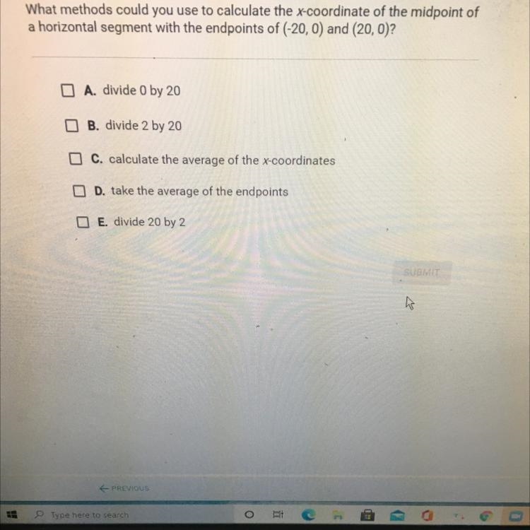 What methods could you use to calculate the x-coordinate of the midpoint of a horizontal-example-1