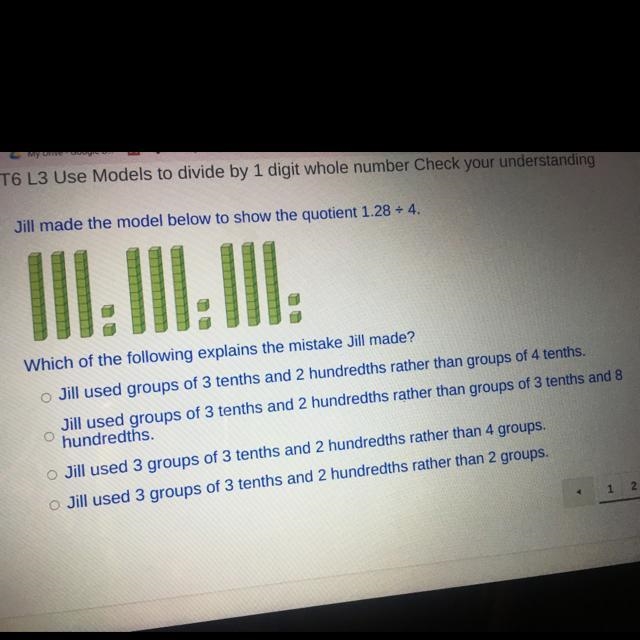 Jill made the model below to show the quotient 1.28 divided 4 pls someone help-example-1