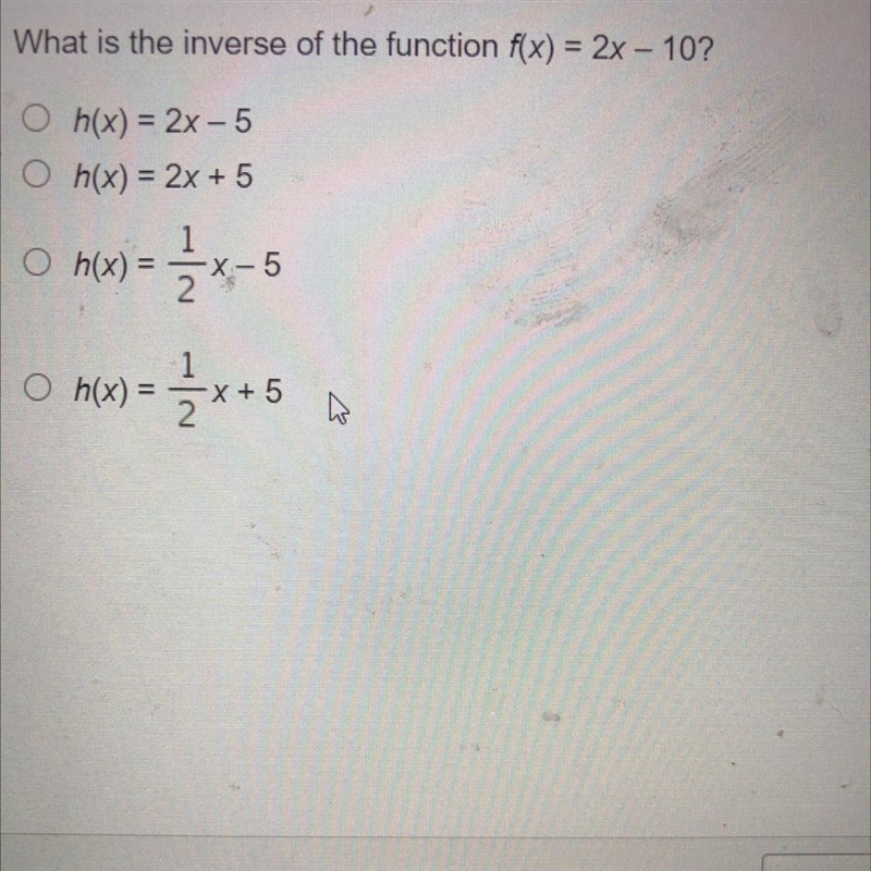 What is the inverse of the function f(x) = 2x 10?-example-1