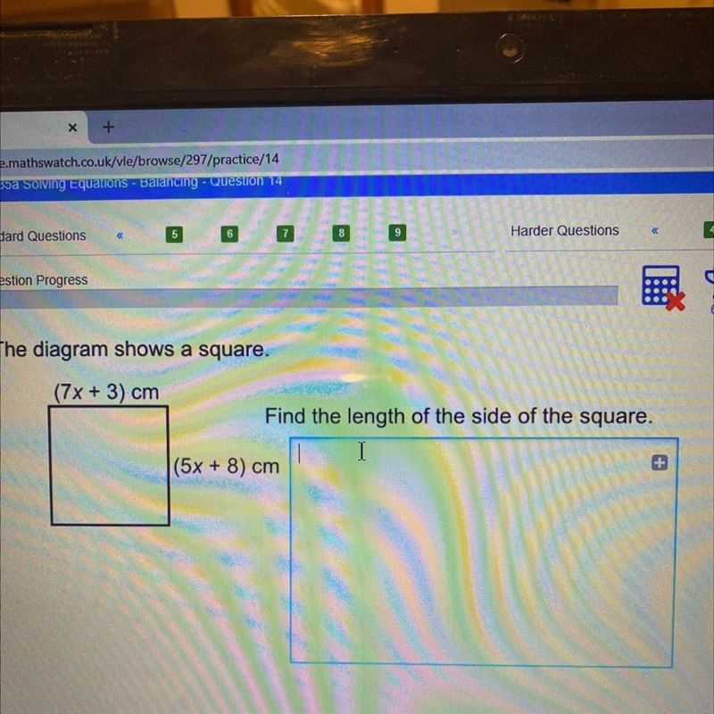 3. The diagram shows a square. (7x + 3) cm Find the length of the side of the square-example-1