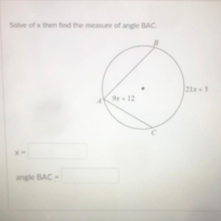 Find the missing angle x Then BAC-example-1