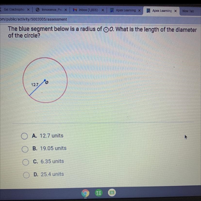 The blue segment below is a radius of oo. What is the length of the diameter of the-example-1