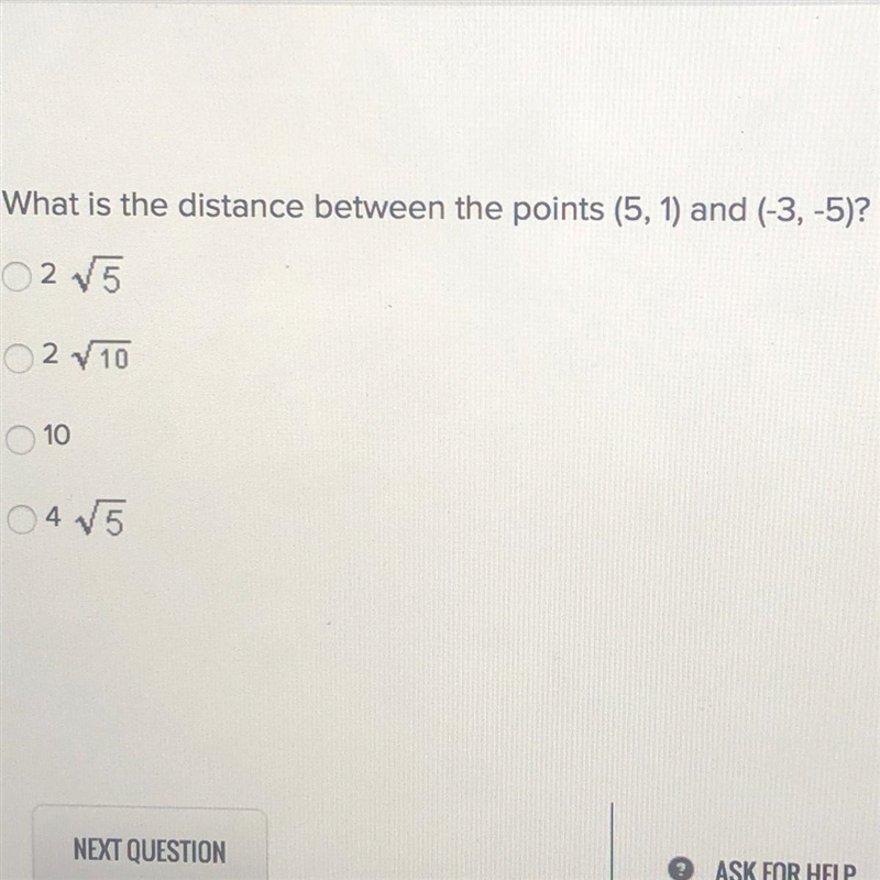 What is the distance between the points (5, 1) and (-3, -5)?-example-1