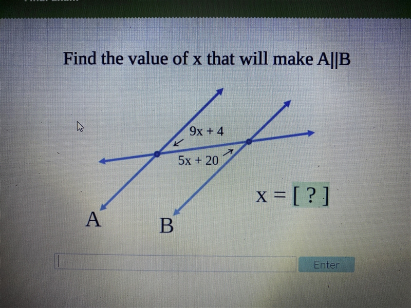 Find the value of x that will make A||B-example-1