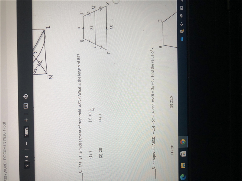 LM is the midsegment of trapezoid RSXY. What is the length of RS? Can somebody help-example-1