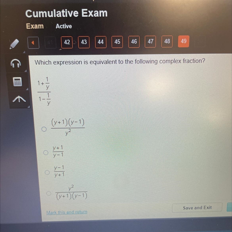 Which expression is equivalent to the following complex fraction?-example-1