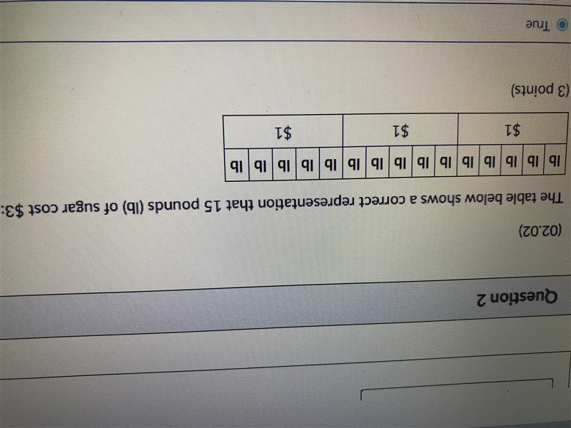 The table below shows a correct representation that 15 pounds of sugar code 3$-example-1