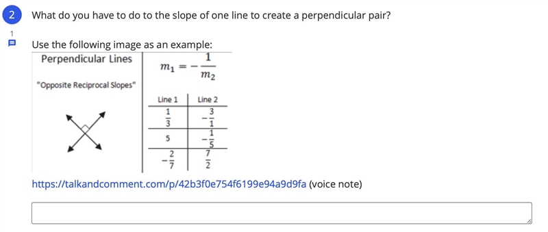 What do you have to do to the slope of one line to create a perpendicular pair?-example-1