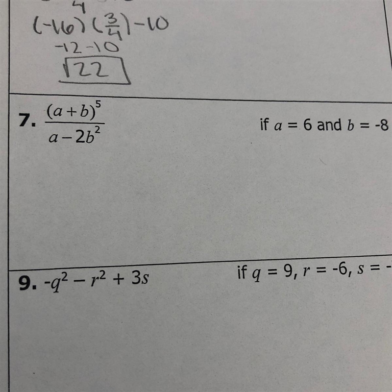 HELPPP WITH QUESTION 7 5 (a + b) a-262 if a = 6 and b = -8-example-1