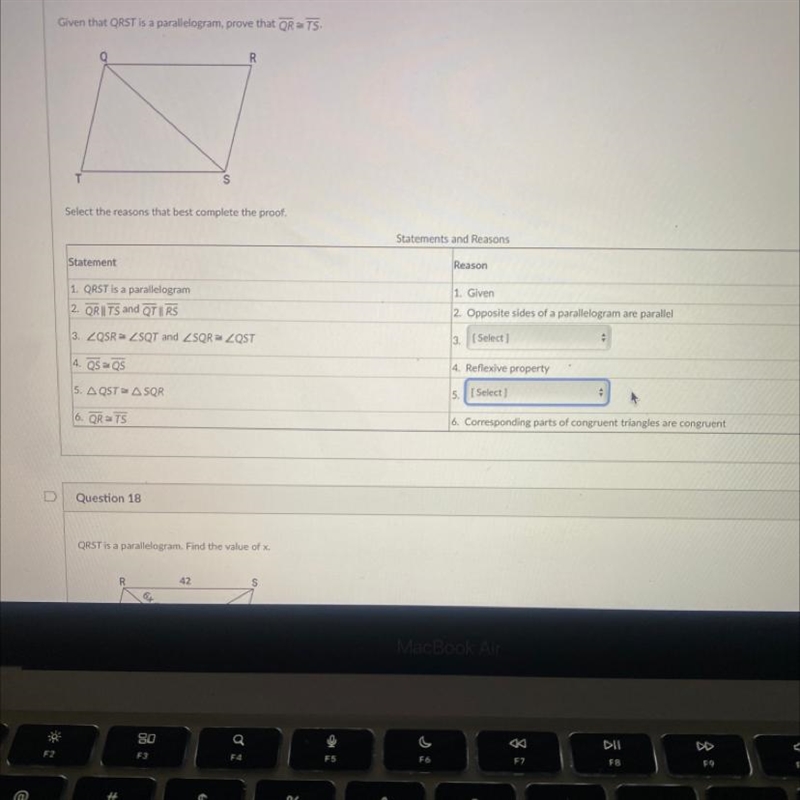 Select the reasons options for #3 - definition of a quadrilateral - if two lines are-example-1