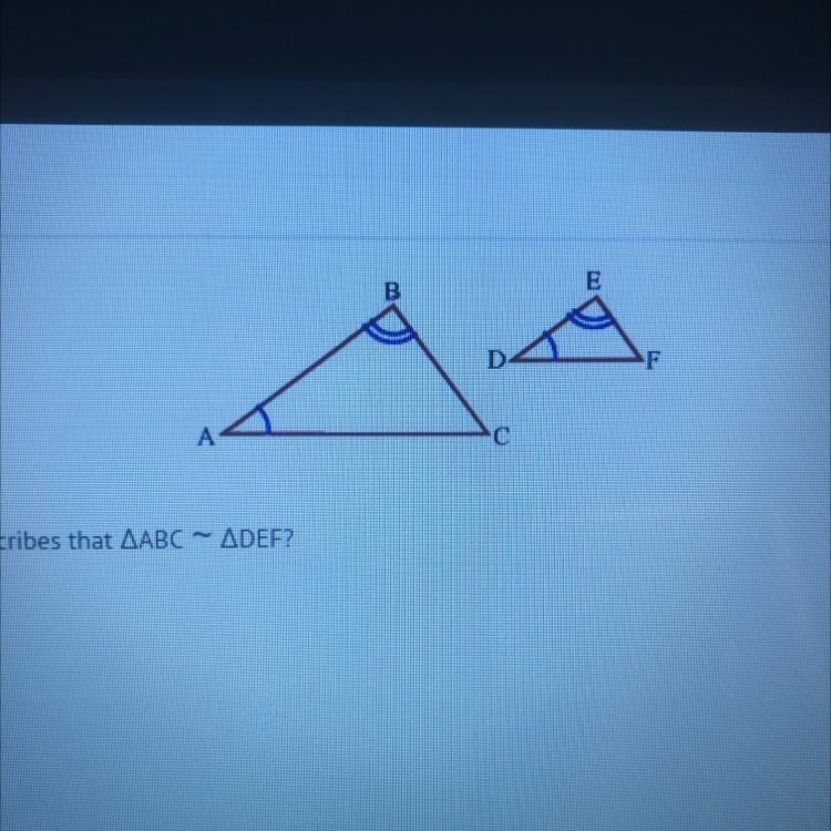 Which postulate describes that AABC – ADEF? A) AA B) ASA C) SAS D) SSS-example-1