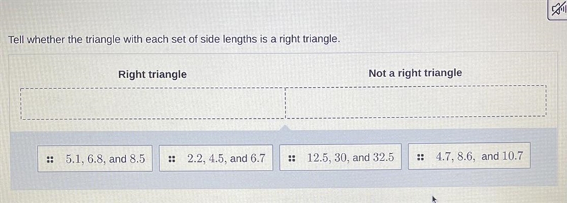 Tell whether the triangle with each set of side lengths is a right triangle. (See-example-1