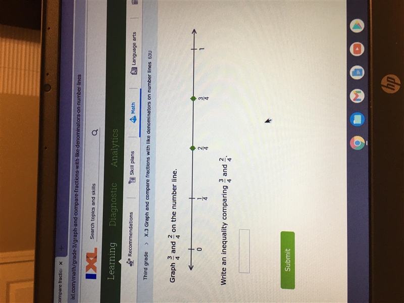 Write an inequality comparing 3/4 and 2/4.-example-1