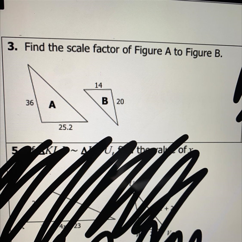 Find the scale factor of figure A to Figure B. Explain why please-example-1