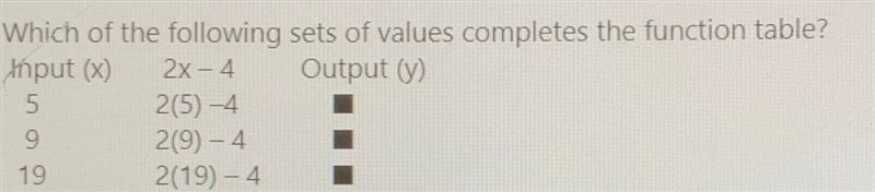 Which of the following sets of values completes the function table? a. 6, 14, 34 b-example-1