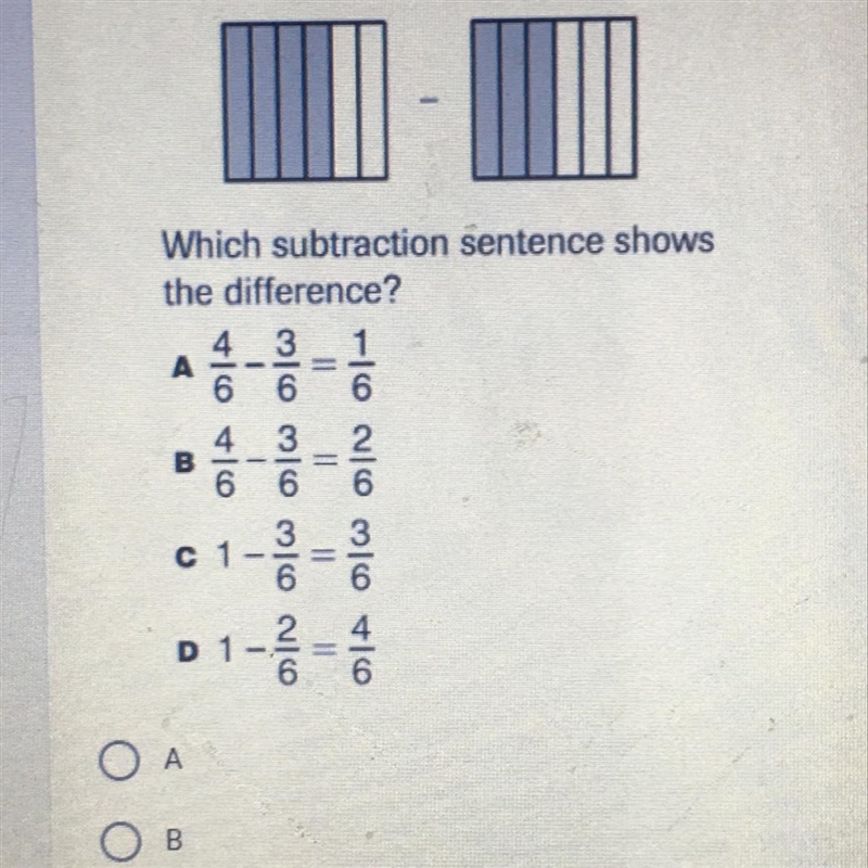 Which subtraction sentence shows the difference-example-1