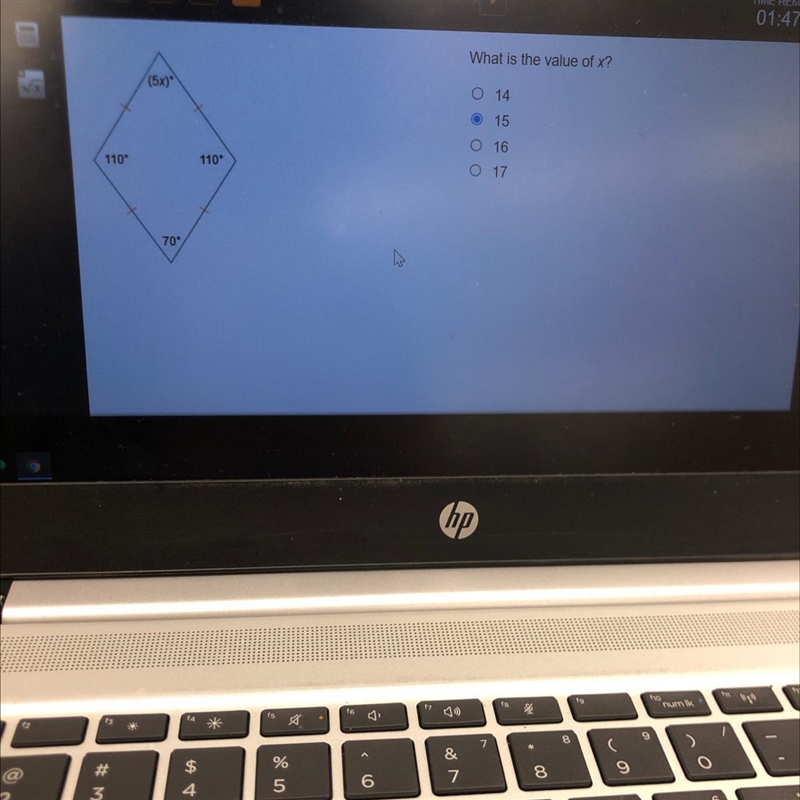 Help ASAP please ‼️ What is the value of x? (5х) o 14 15 оооо 110 110° 70°-example-1