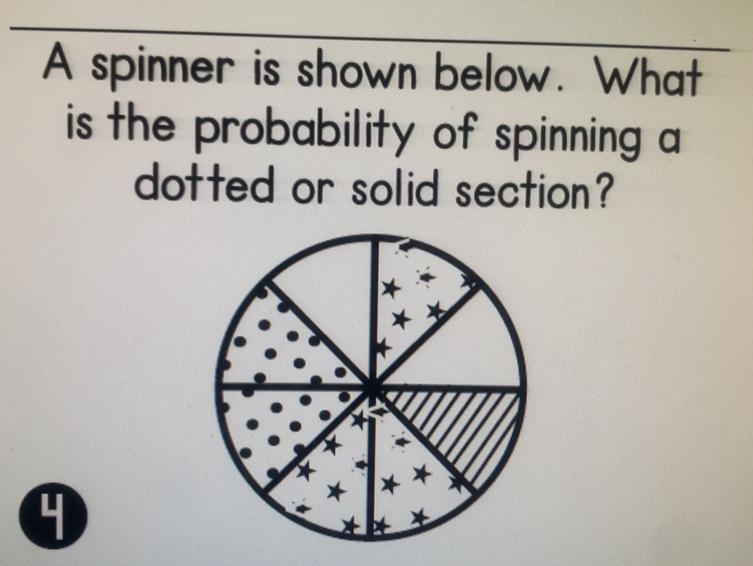 A spinner is shown below. What is the probability of spinning a dotted or solid section-example-1