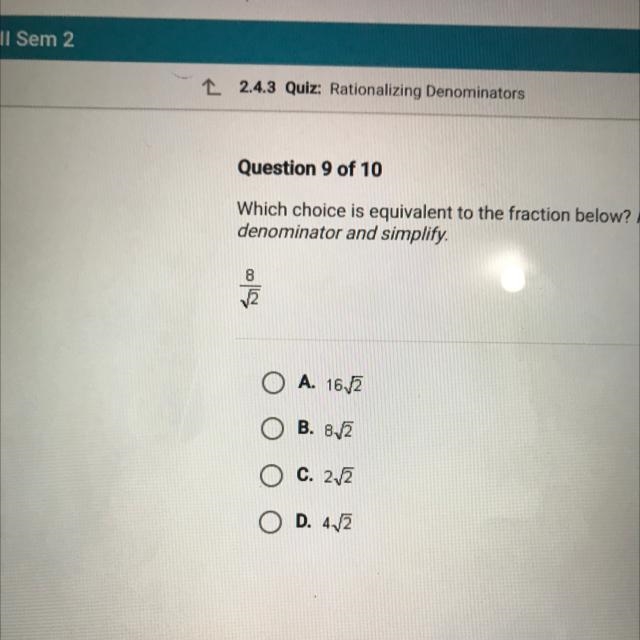 Which choice is equivalent to the fraction below? Hint: Rationalize the denominator-example-1