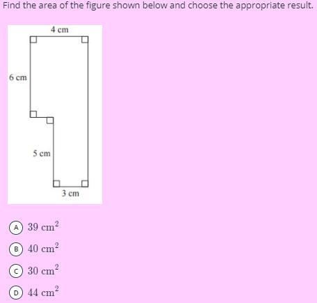 Find the area of the figure shown below and choose the appropriate result.-example-1