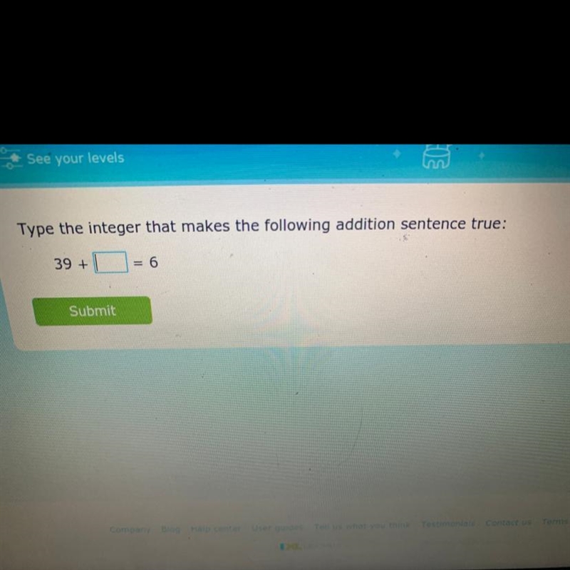 Type the integer that makes the following addition sentence true: = 6 39 +-example-1