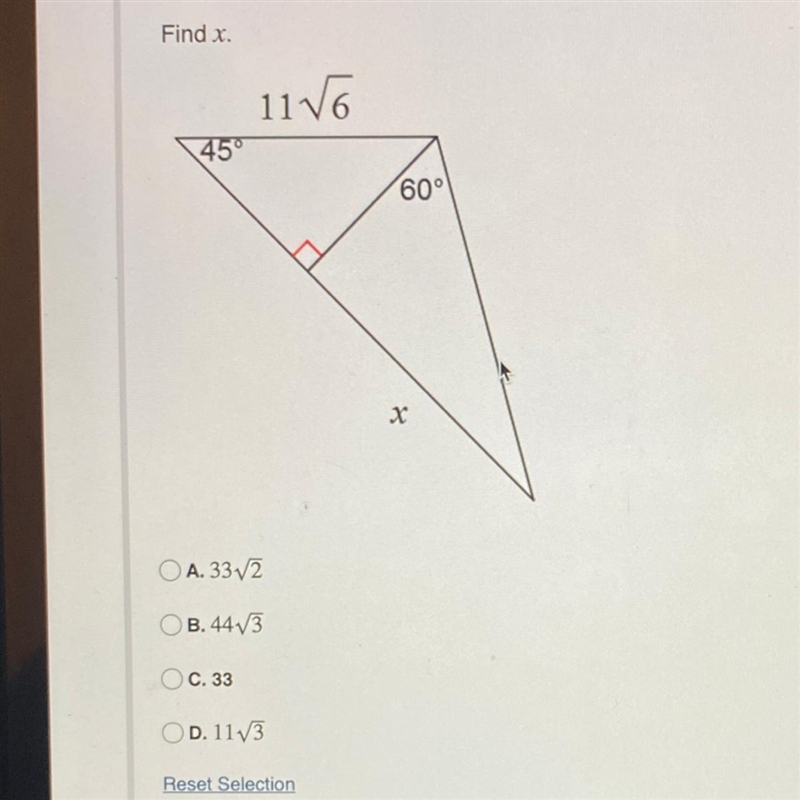 Find x special right triangle-example-1