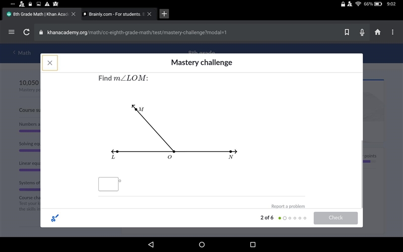 M∠LON = 7x-92 and m∠MON = 6x+12-example-2