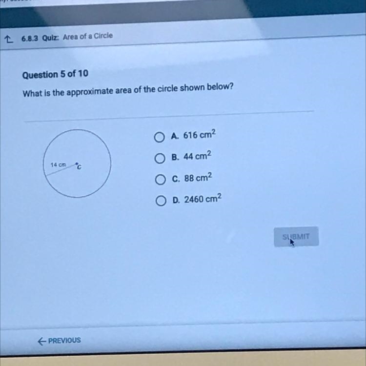 What is the approximate area of the circle shown below-example-1