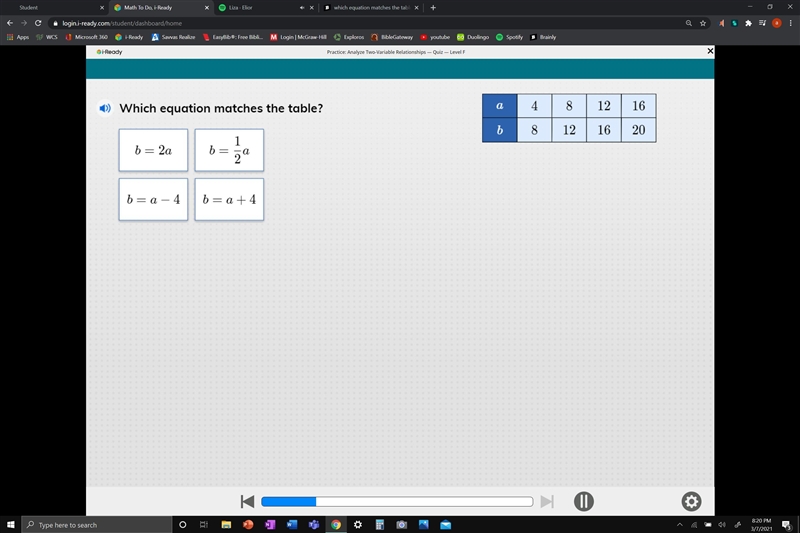 Which equation matches the table-example-1