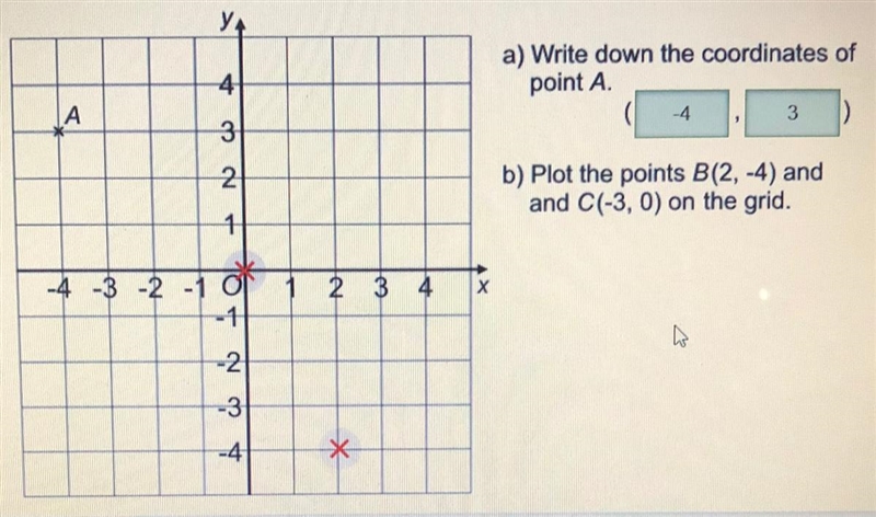 B) Plot the point B(2,-2) and C(-3,0) on the grid.-example-1