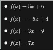 Which algebraic function has a smaller rate of change than the equation? f(x)=2x−9-example-1