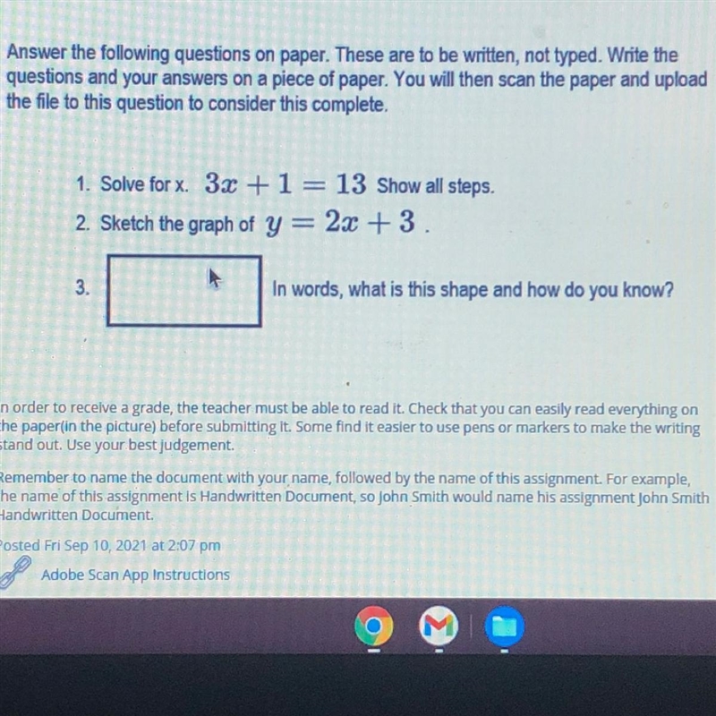 Answer the following questions on paper. These are to be written, not typed. Write-example-1