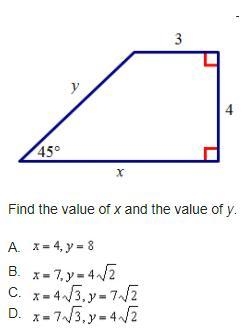 Find the value of x and the value of y-example-1