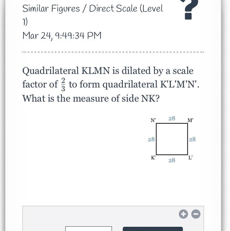 Quadrilateral KLMN is dilated by a scale factor of 2/3 to form quadrilateral K'L'M-example-1