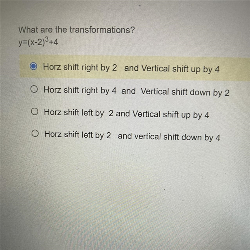 What are the transformations? y=(x-2) +4-example-1