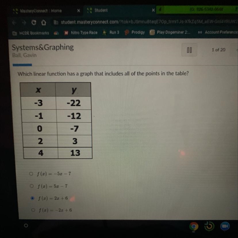 Which linear function has a graph that includes all of the points in the table? х-example-1