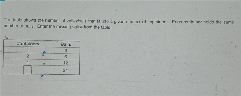 The table shows the number of volleyballs that fit into a given number of containers-example-1