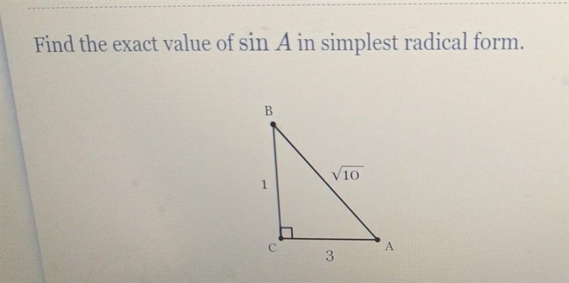 Find the exact value of sin A in simplest radical form. ​-example-1