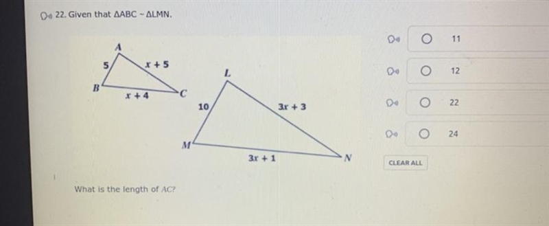 Given that ABC~LMN What is the length of AC?-example-1