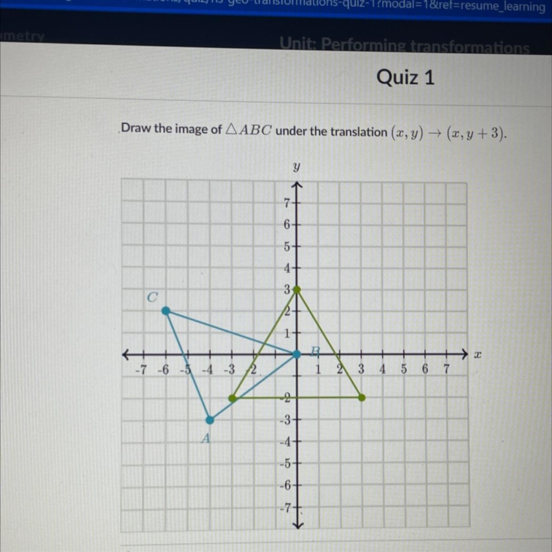 Draw the image of AABC under the translation (x,y) → (x,y+3)-example-1