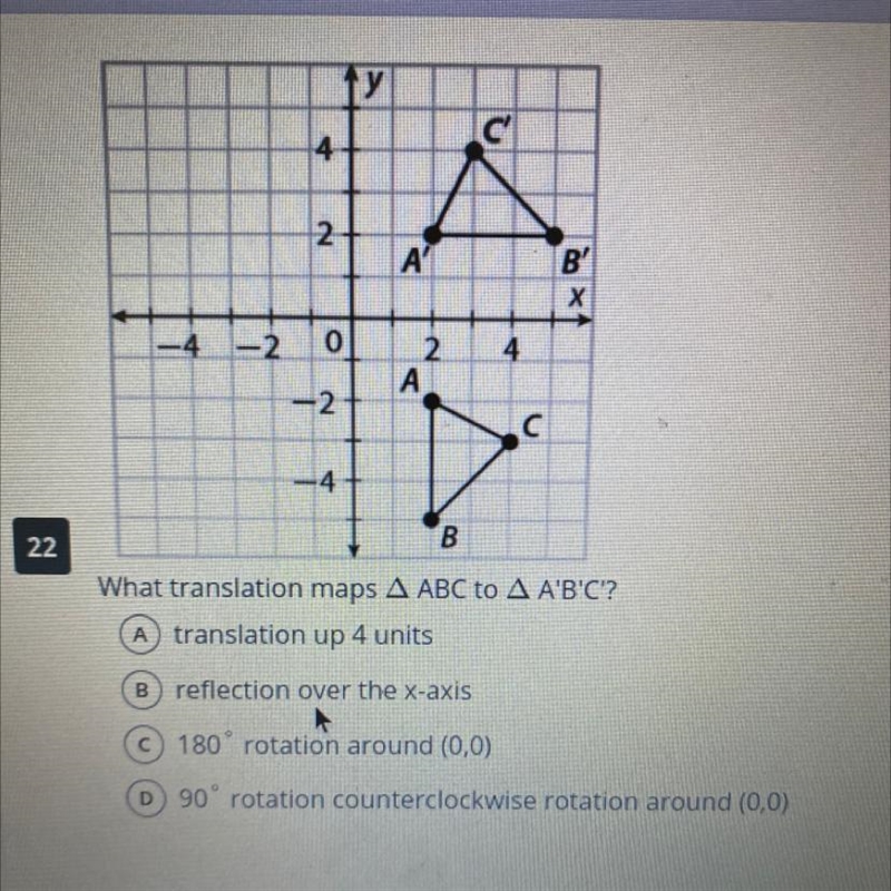 What translation maps ABC to A'B'C'?-example-1