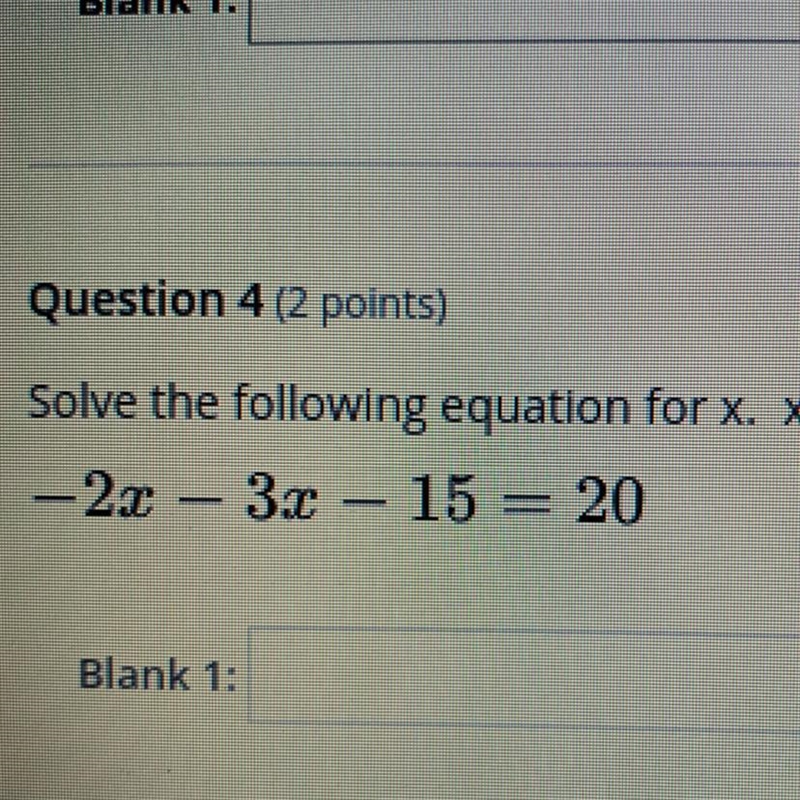 Solve the following equation for X. X= -2x – 3.2 – 15 = 20-example-1