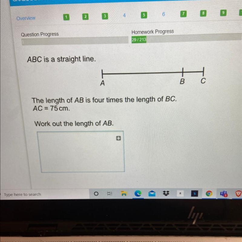 ABC is a straight line. 빙 A в с The length of AB is four times the length of BC. AC-example-1