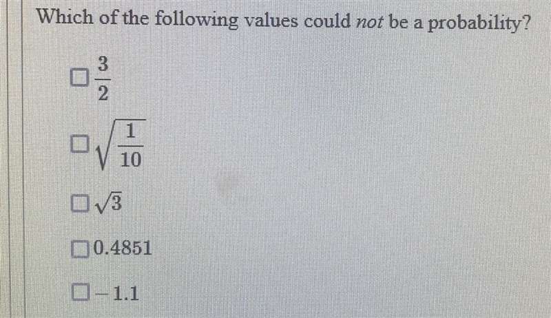 Which of the following values could NOT be a probability-example-1