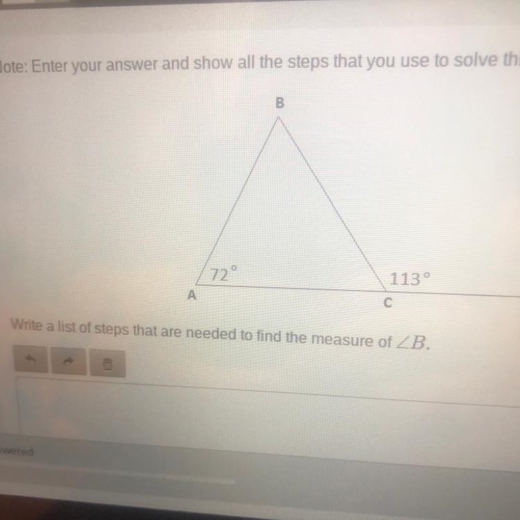 B 113° 72° А с D Write a list of steps that are needed to find the measure of ZB.-example-1